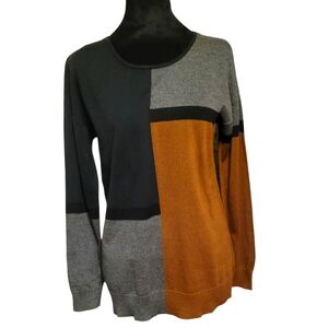 Calvin Klein Black and Gray Crew Neck Sweater with Geometric Design Men L